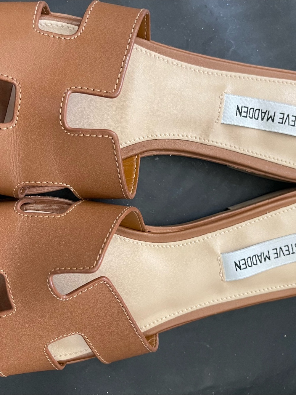Steve Madden Cognac Brown Leather Slide Mules